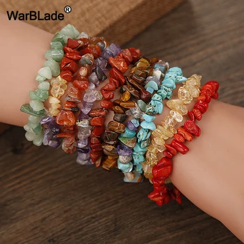 

WarBLade 35 Colors Natural Gem Stone Bracelet For Women Tiger eye Crystal Quartz Stretch Chip beads Nuggets Bracelets Bangles