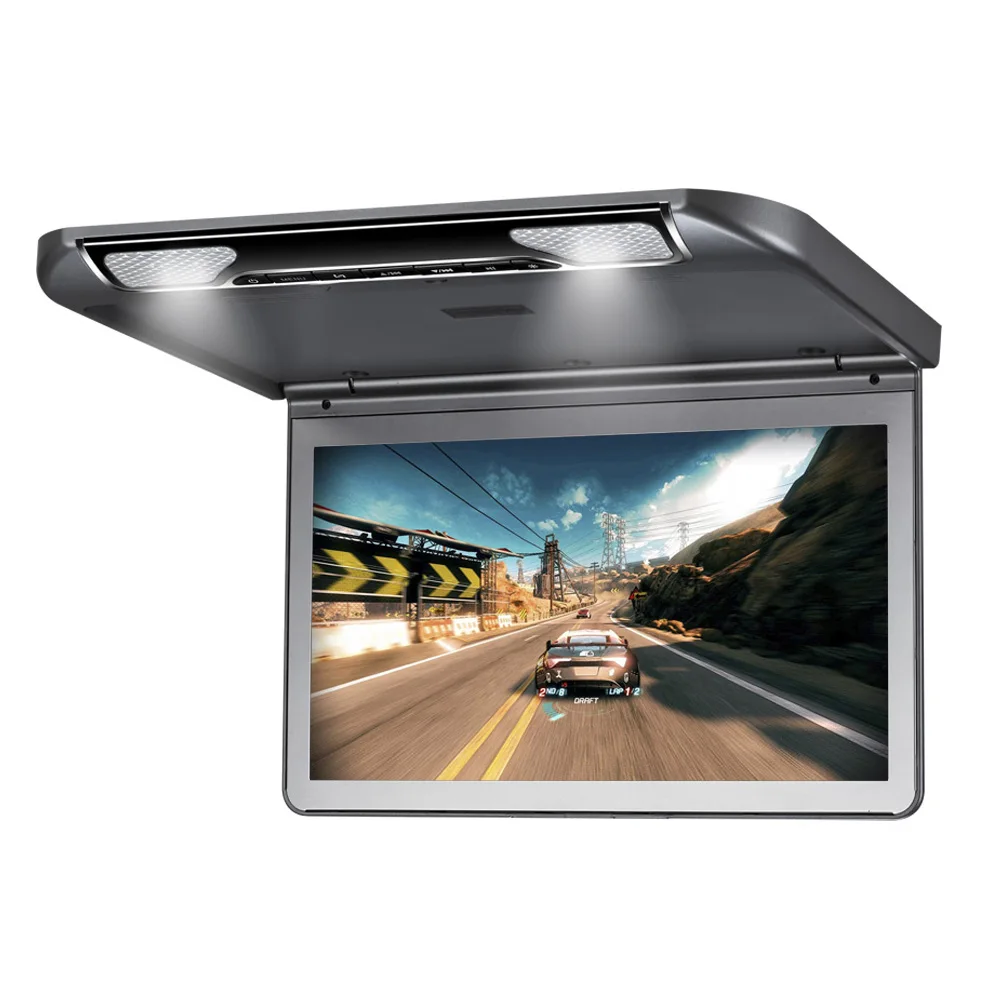 Потолочный ТВ для автомобиля 13," светодиодный цифровой экран откидной монитор крыши автомобиля с HDMI USB SD IR/FM передатчик вход 12 В MP5 плеер - Цвет: Grey no headphone