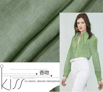 

2017 new fashion imported French Green herringbone linen shirt skirt dress pants pattern fabric
