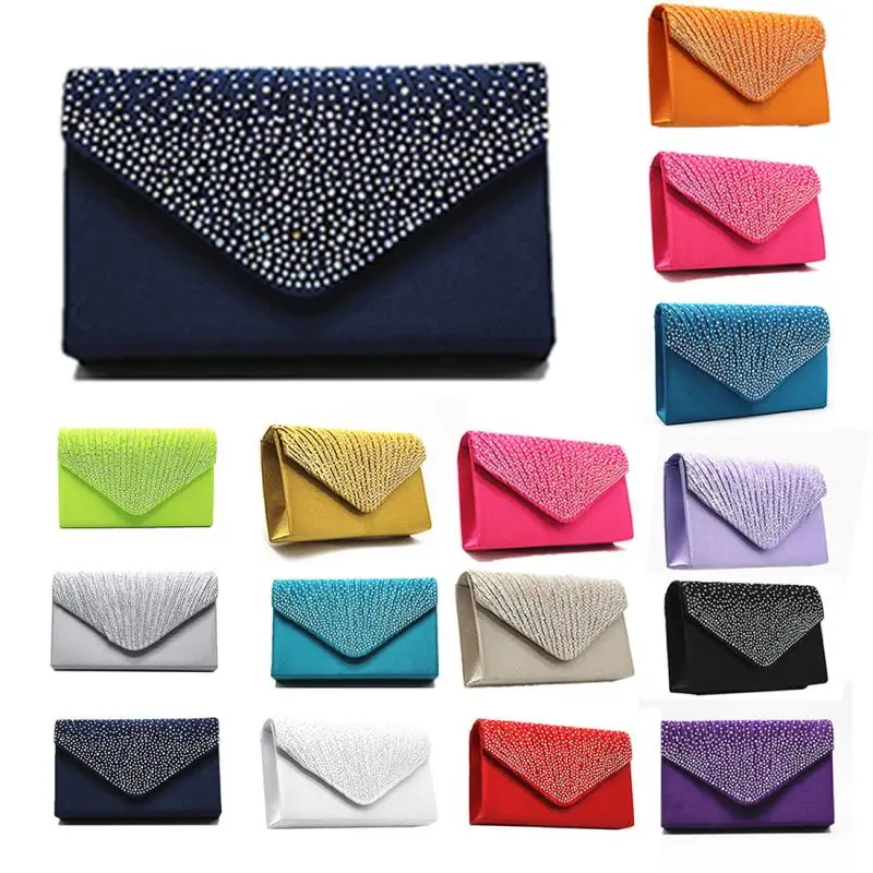 

Women's Wedding Bags Clutchs for Parties 2018 Beach Satin Rhinestone Envelope Handbag Evening Party Clutch Bag Bridal #912