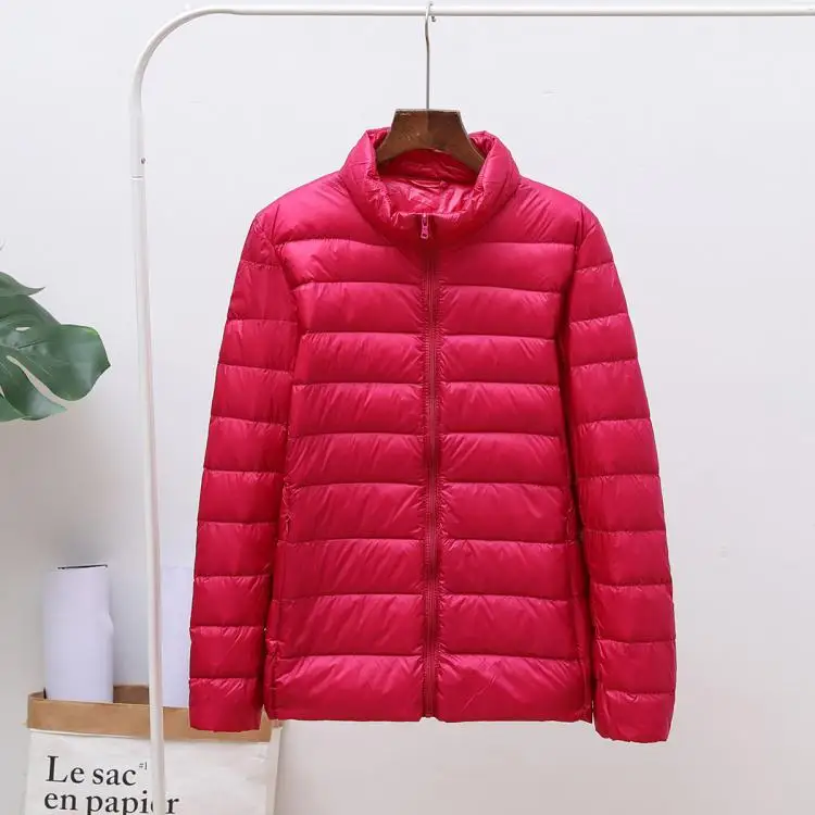 S-7XL light down jacket female short paragraph large size fat MM lightweight jacket hooded thin coat fashion women's clothing - Цвет: rose Red collar