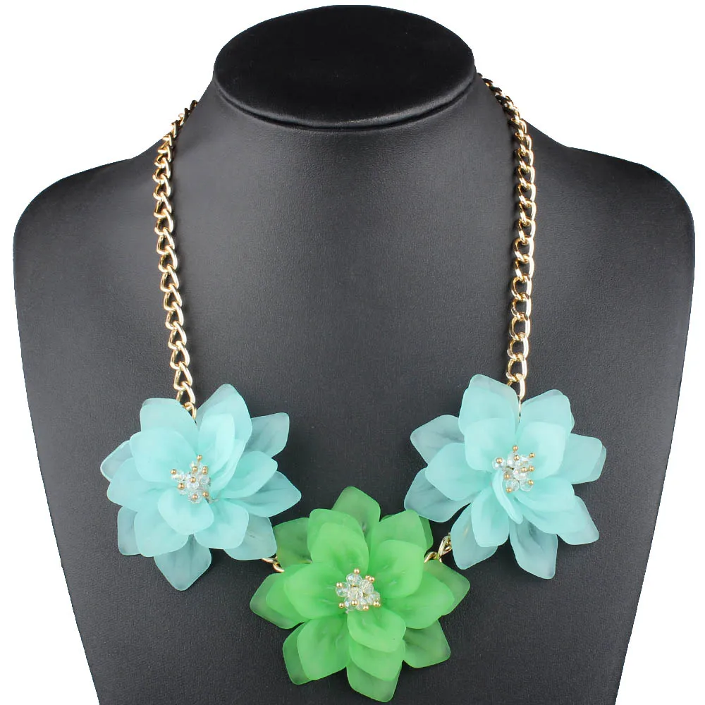 Клэр Цзинь большое ожерелье с тремя цветами для женщин ювелирные изделия модное колье пляжное летнее ожерелье аксессуары, 21 цвет - Окраска металла: Green