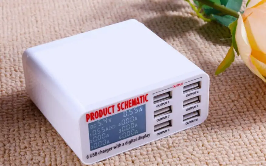 6 pcs USB travel Fast charger With LCD display Multipurpose Fast charging socket