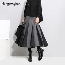 Hongsonghan шерстяная юбка для осени и зимы новая Корейская версия Лоскутная цветная плиссированная универсальная длинная юбка с высокой талией