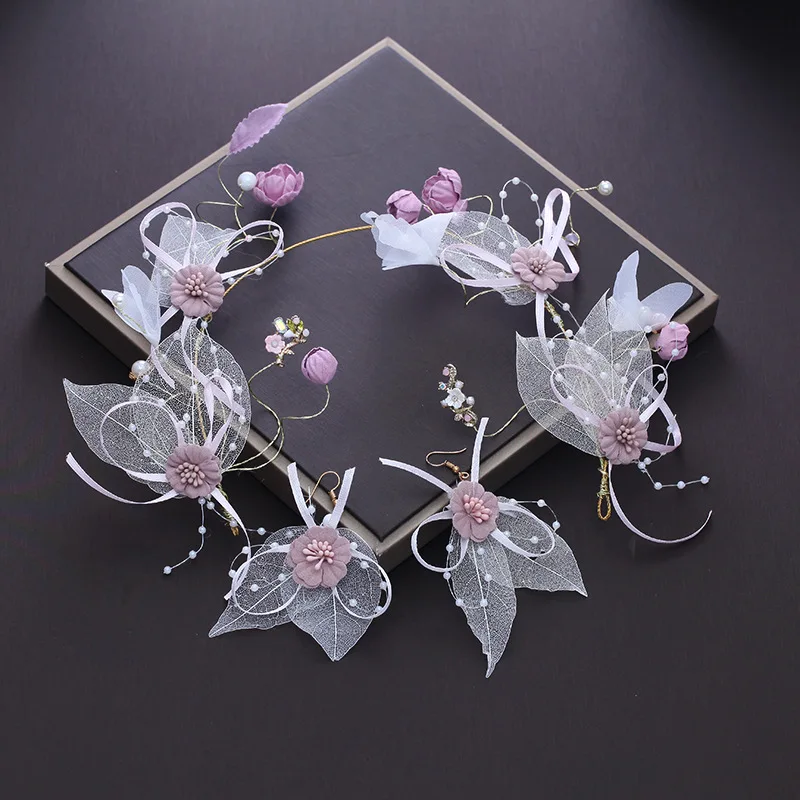 

Headband hairband earrings bridal wedding gifts new stylish headdress accessories flower-shaped hair suit