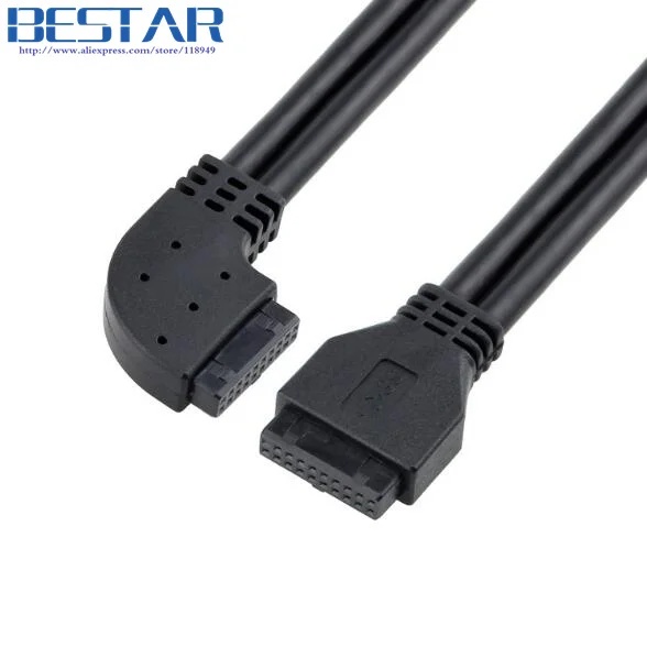 

Black 0.5m 50cm USB3.0 20P extension adapter USB 3.0 PC Motherboard 20pin elbow DIY female to female cable cord wire