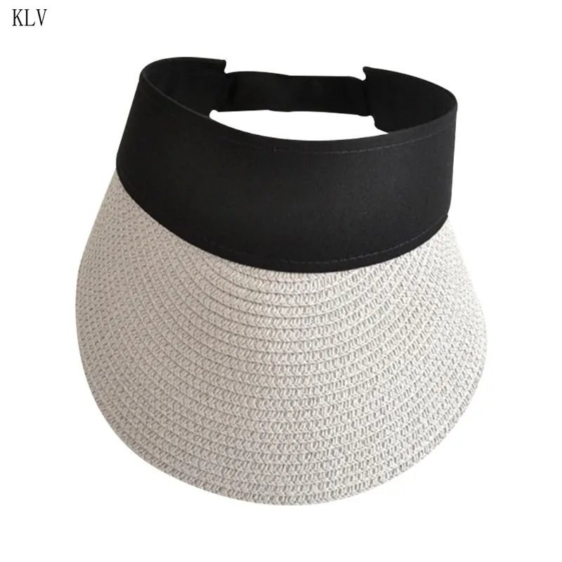 Женская летняя Плетеный соломенный солнцезащитный козырек с открытым верхом, цветная Регулируемая Волшебная наклейка с металлическими заклепками и широкими полями, Спортивная уличная пляжная кепка - Цвет: 4