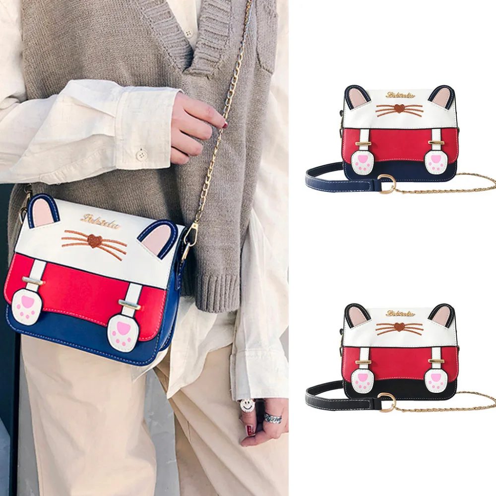 

Fashion lady bag cat beard shoulder cute cartoon Messenger bag travel color packet Wild leather mall Square Bag Dropship Y516