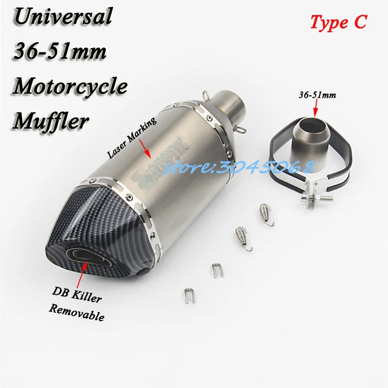 370mm 470mm 570mm Universal de Escape de la motocicleta escapar de fibra de carbono modificado silenciador con etiqueta DB asesino GSXR600 R6 CBR500
