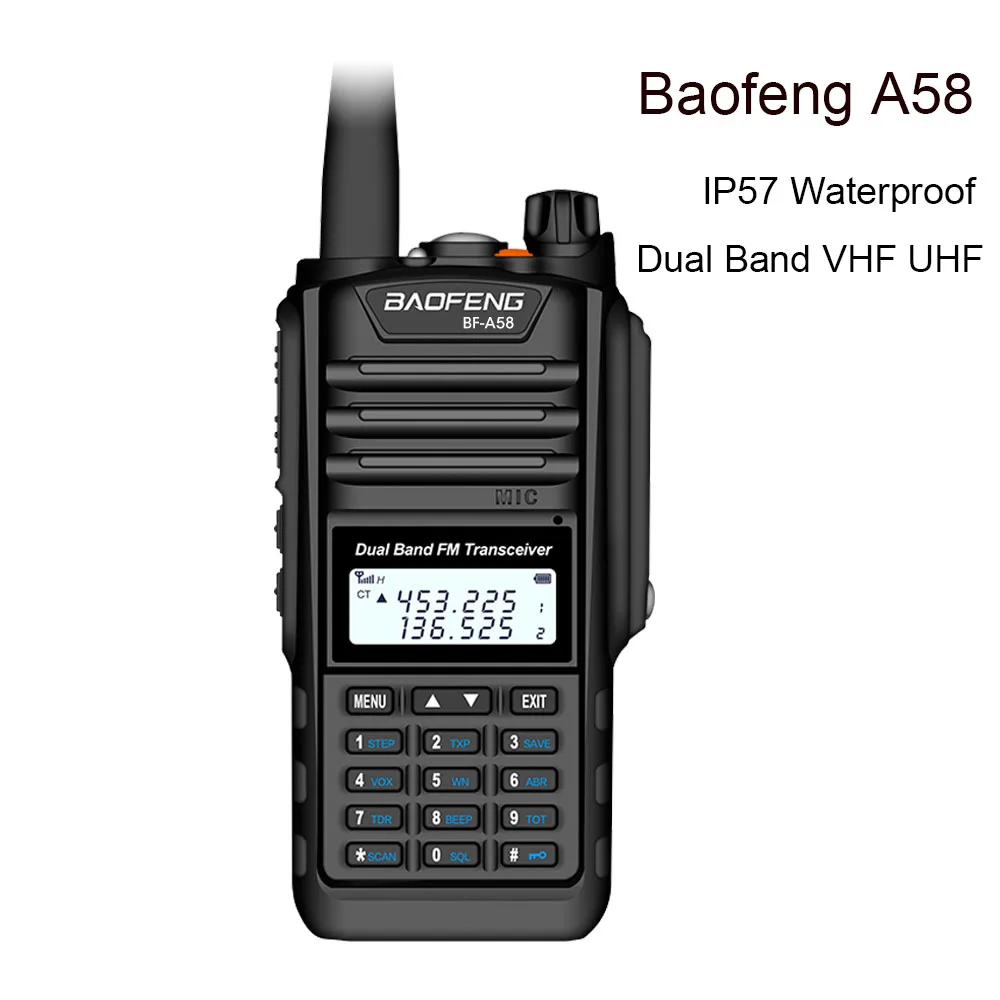 Baofeng BF-A58 портативная рация IP68 Водонепроницаемый 128CH двухдиапазонный UHF VHF двухстороннее радио Ручной fm-приемопередатчик CB Ham радиостанция