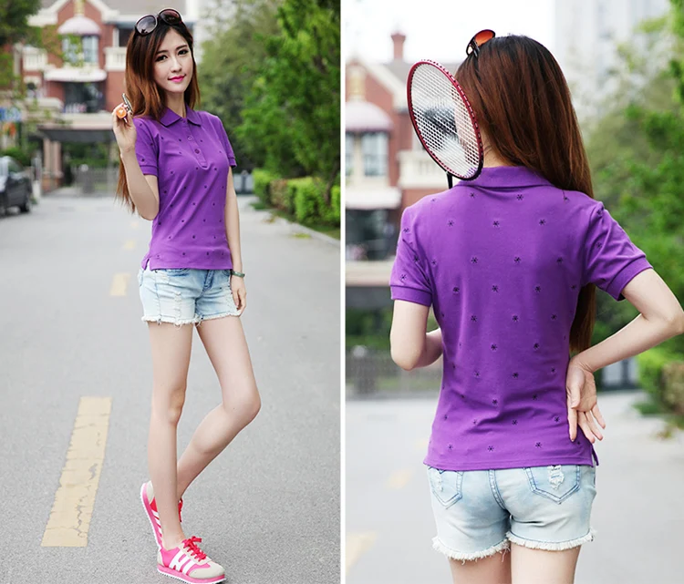 Лето, новая Корейская версия с коротким рукавом, футболка с воротником, футболка с большим отворотом и хлопковая футболка с коротким рукавом