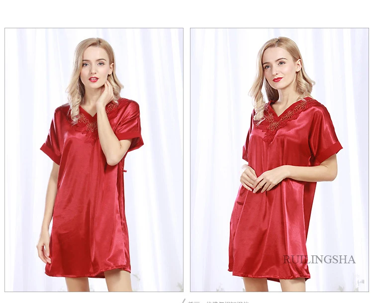 Женское Короткое сексуальное кружевное нижнее белье атласное шелковое ночное белье пижамы с коротким рукавом Розовое Белье для сна ночная
