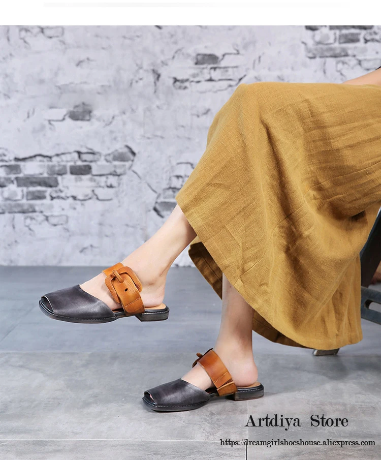 Artdiya/Новинка; оригинальные летние шлепанцы с квадратным носком; босоножки из натуральной кожи на низком каблуке в стиле ретро; женские шлепанцы с открытым носком и пряжкой; 7552