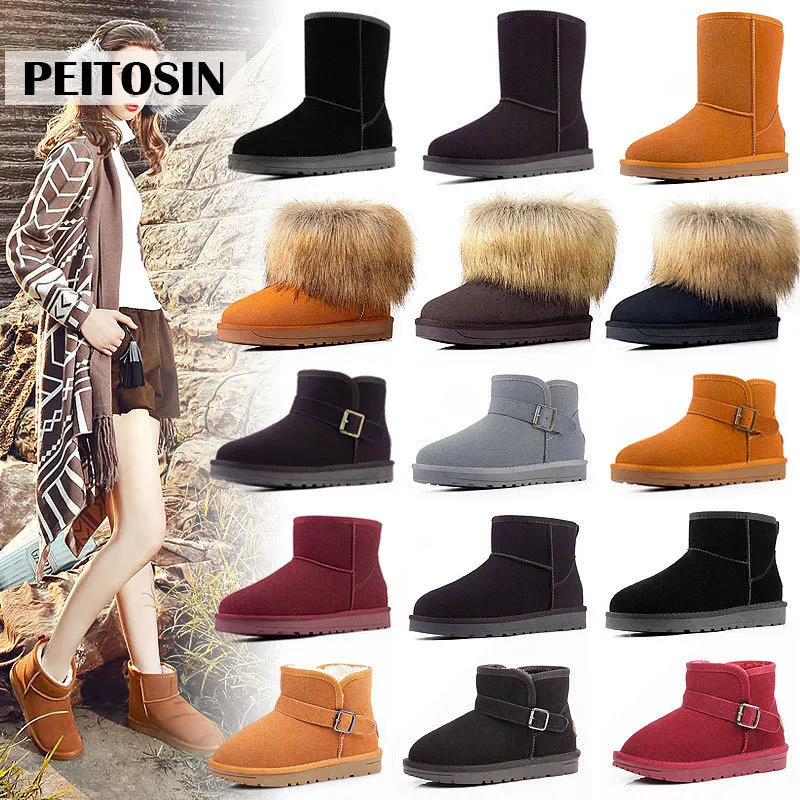 

PEITOSIN Women's Boots Ankle Suede Winter Shoes Woman Snow Boots Warm Genuine Leather Ladies Shoes Botas Mujer Size 35-40