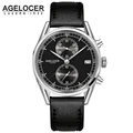 New Swiss made silver bezel back leather band wrist watch mens watches AGELCOER brand designers quartz