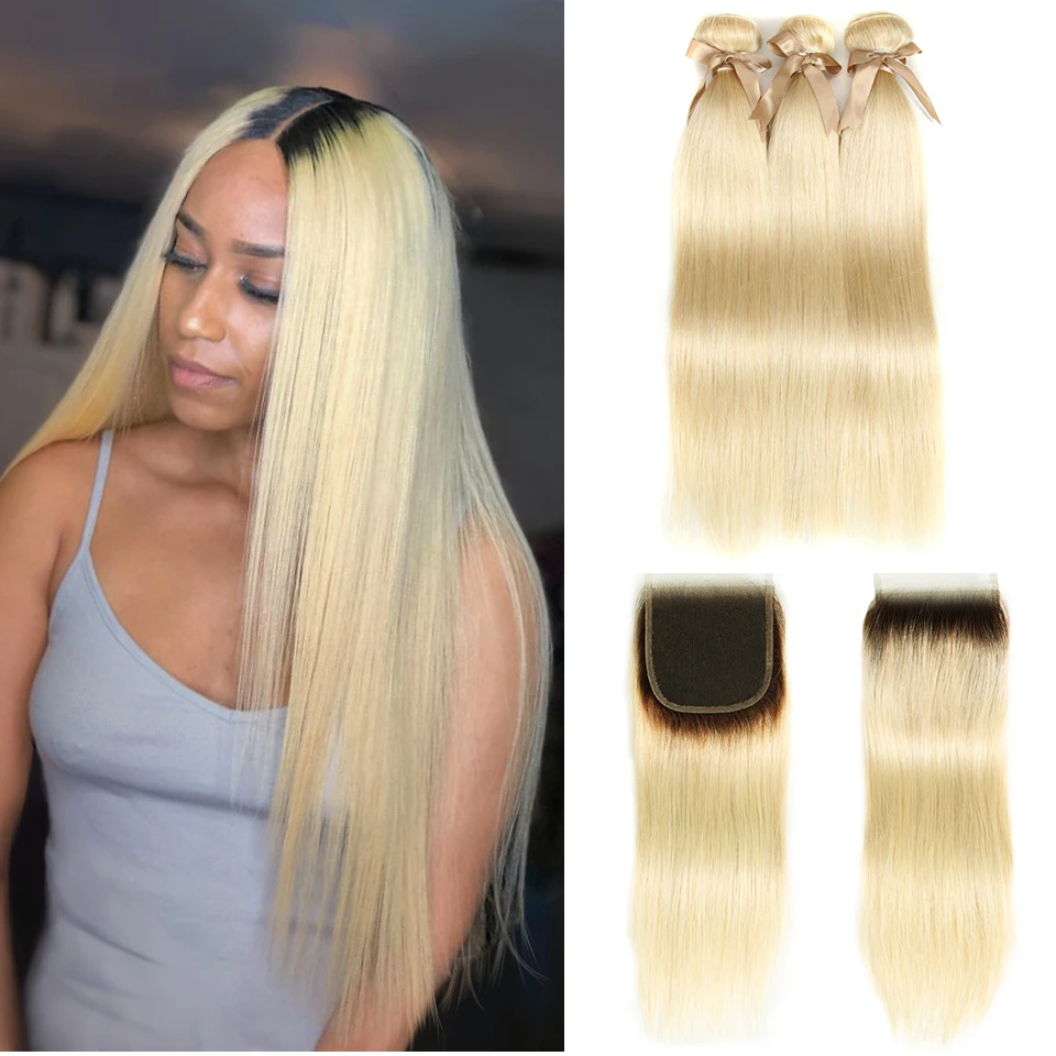 

Black Pearl Ombre Bundles With Closure Peruvian Straight Hair 4/613 Lace Closure 613 Blonde Bundles With Closure Blonde Bundles