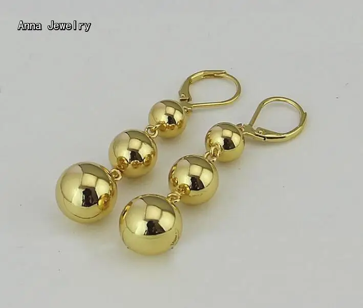 New Fashion 3 Steel Beads Stud Earring,Stainless Steel in Yellow Gold