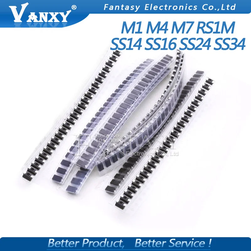 

8values 200pcs M1 M4 M7 SS14 SS16 SS24 SS34 RS1M Electronic Components Package Diode Assorted Kit electronic diy kit