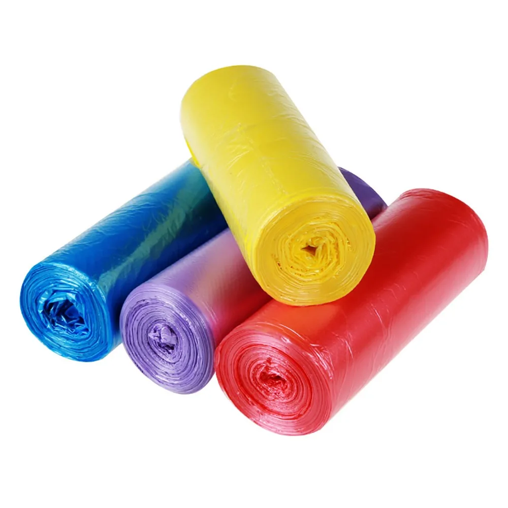 5 рулонные цветные красочные одноразовые пакеты для мусора кухонный мусорный мешок плоский/Тип жилета утолщенный большой для мусора пластиковый разноцветная сумка