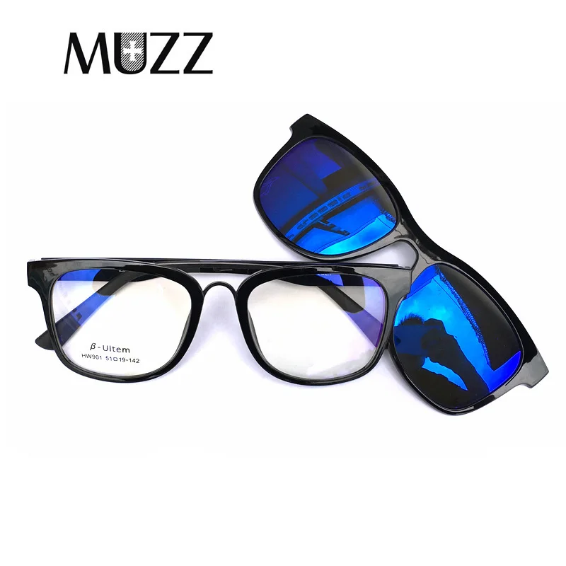 

MUZZ Men TR90 Clip Sun Glasses Frame Prescription glasses frame Men Flip Up Clips Lenses Polarized Lens Dual Purpose Sunglasses