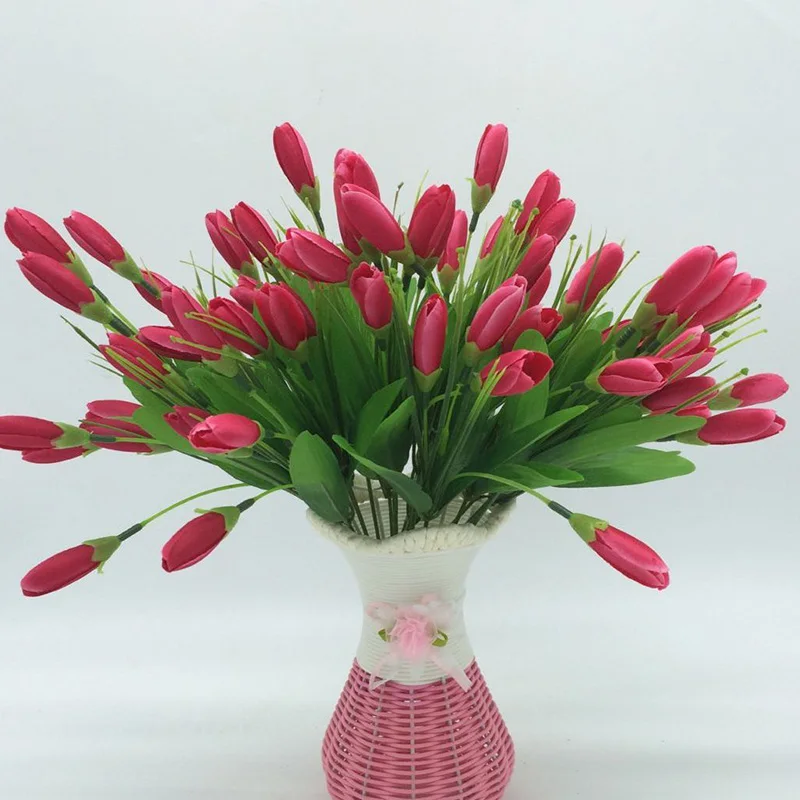 7 веток искусственный цветок Шелковый маленький тюльпан бутон DIY пластик креативный настольный стол Цветочная композиция декоративное растение - Color: rose red