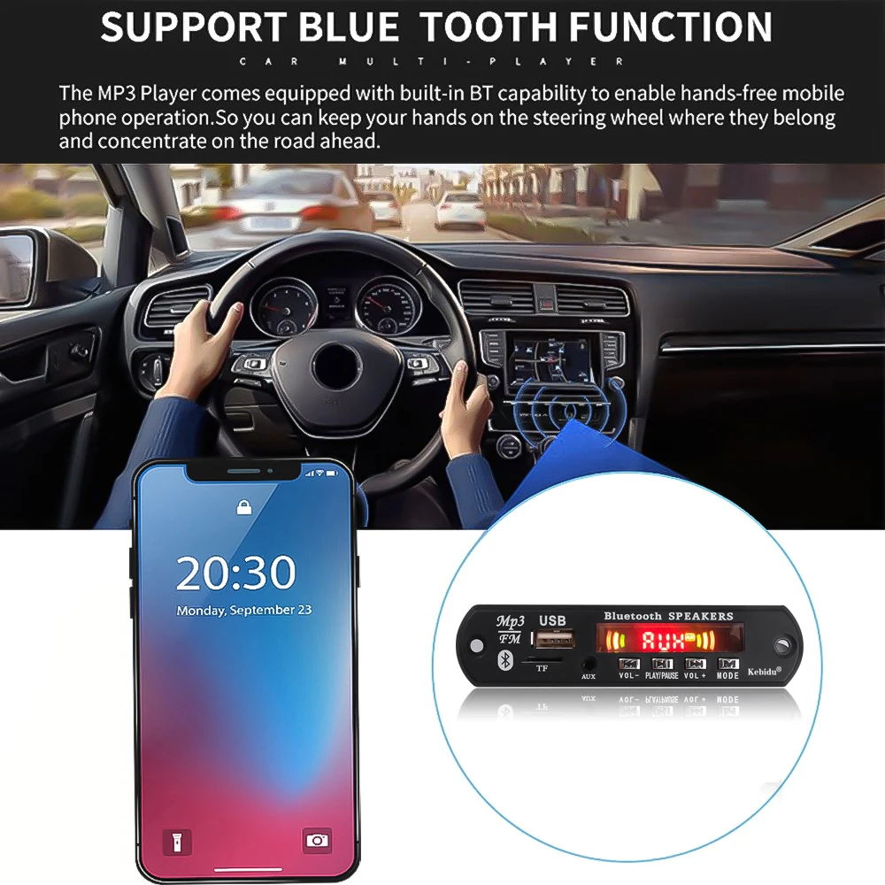 KEBIDU 5 в Bluetooth MP3 плеер декодер плата цветной экран для автомобиля Комплект fm-радио TF USB 3,5 мм AUX аудио модуль запись Hands-free