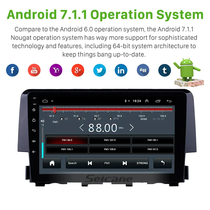 Sale Seicane Android 8.1 2din Car Radio Stereo Video Player For Honda Civic 2016 support Carplay DVR OBD Rearview camera SWC Wifi 2