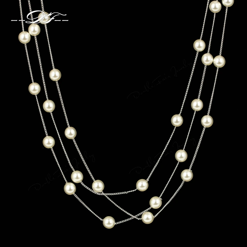 

Vintage Simulated Pearl Beads Elegant Chains Necklace & Pendants Rose Gold/Silver Color Wedding Jewelry For Women DFN342