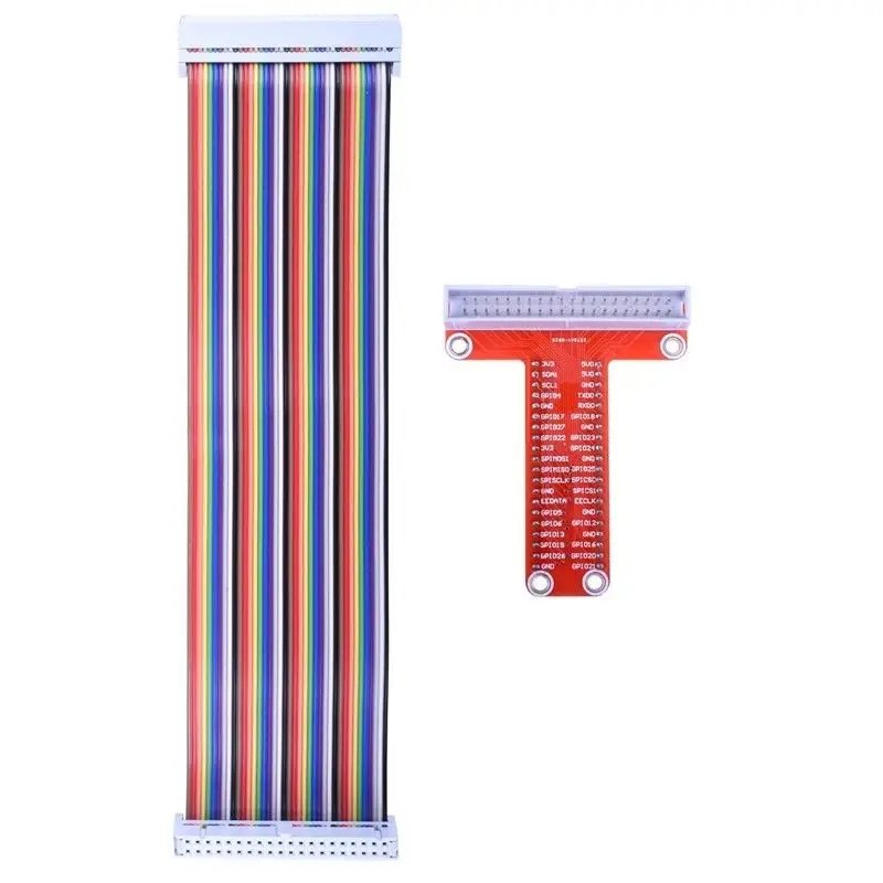 

For RPi GPIO Breakout Expansion Board + 20cm FC40 40pin Flat Rainbow Ribbon Cable + Assembled T Type GPIO Ad Q2C7 For Raspberr