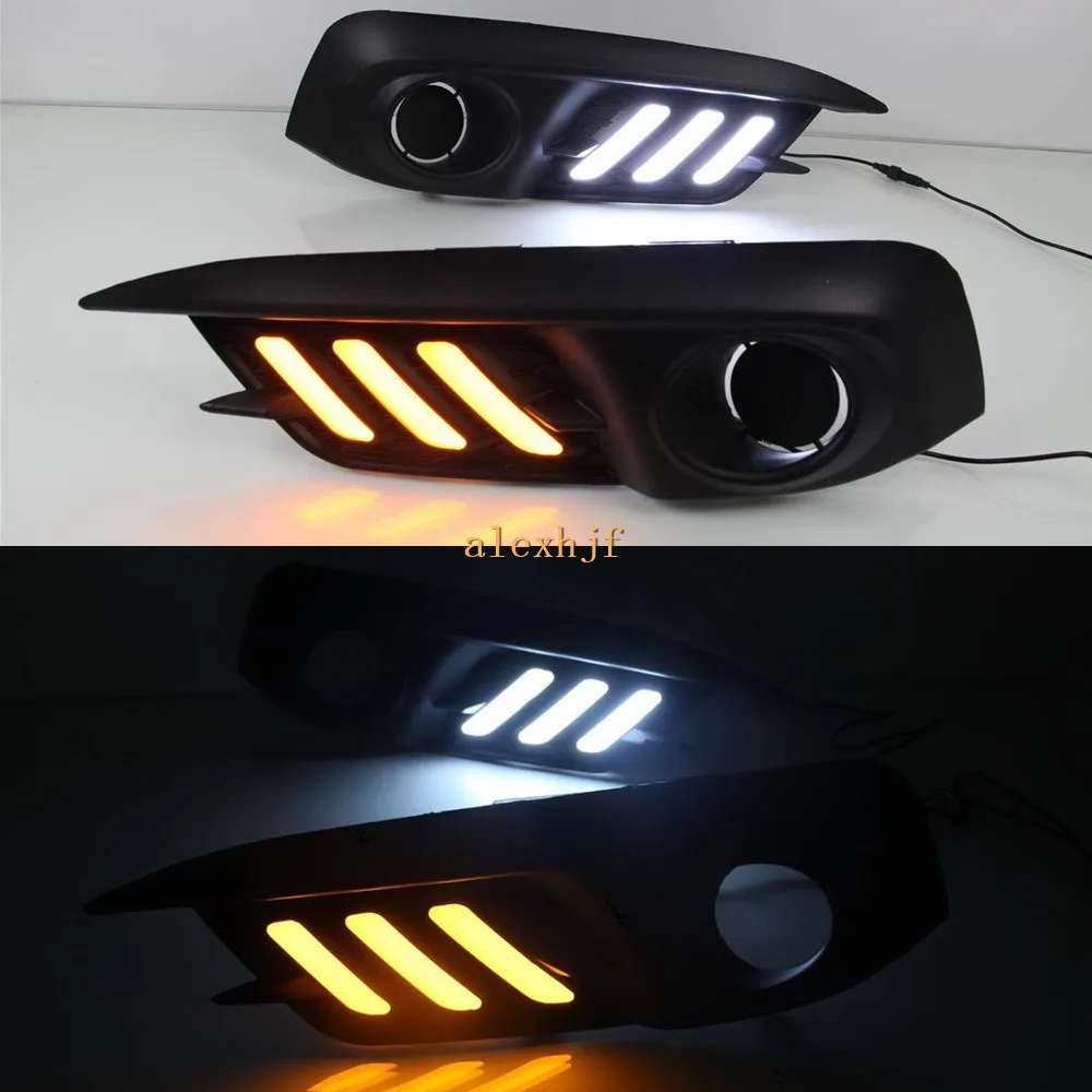 Король июле LED свет руководство дневные ходовые огни случае для Honda Цивик 10-го 2016+, СИД DRL с желтый сигнал поворота Король июле LED свет руководство дневные ходовые огни случае для Honda Цивик 10-го 2016+, СИД DRL с желтый сигнал поворота