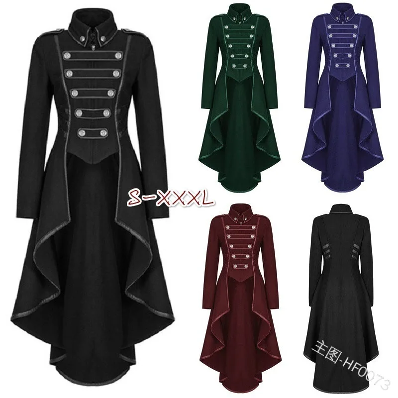 

Steampunk Womens Military Coat Vintage Gothic Victorian Tailcoat Autumn Winter Ladies Army Uniform Jacket Medieval Long Sleeve