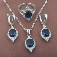 Элегантный Голубой цирконий CZ женский 925 стерлингового серебра Ювелирные наборы ожерелье кулон серьги кольцо TZ0514