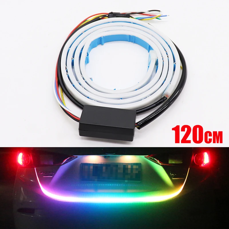 

120CM LED Strip Car Tail Trunk Light Car Universal Reverse Gear Light Turn Signal Flashing Flexible Warning Lamp 4 modes DC 12V