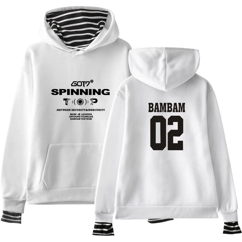  GOT7 Kpop Hoodies Sweatshirt Women Fake Two Piece Female Casual Printed Letter Long Sleeve Korean H