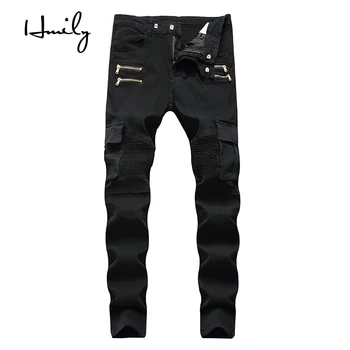 

HMILY Italian Designer Men's Jeans High Quality Slim Fit Washed Zipper Jeans Men Stretch Pants Brand Classical Jeans Male