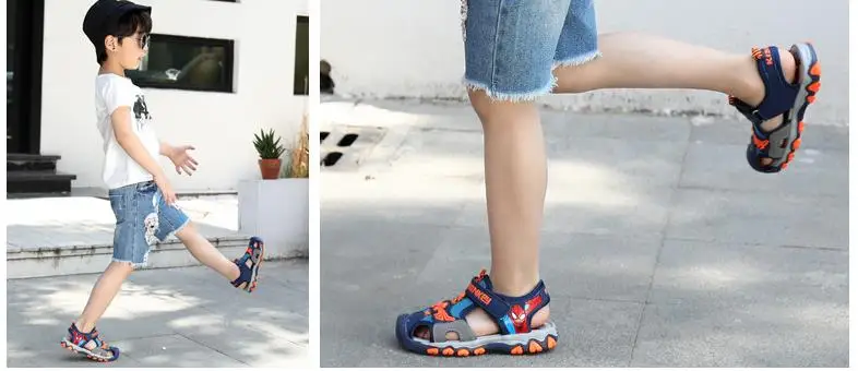 Детские сандалии для мальчиков; модные летние милые детские сандалии с человеком-пауком; тапочки с закрытым носком для мальчиков; Sandalias; обувь для школы