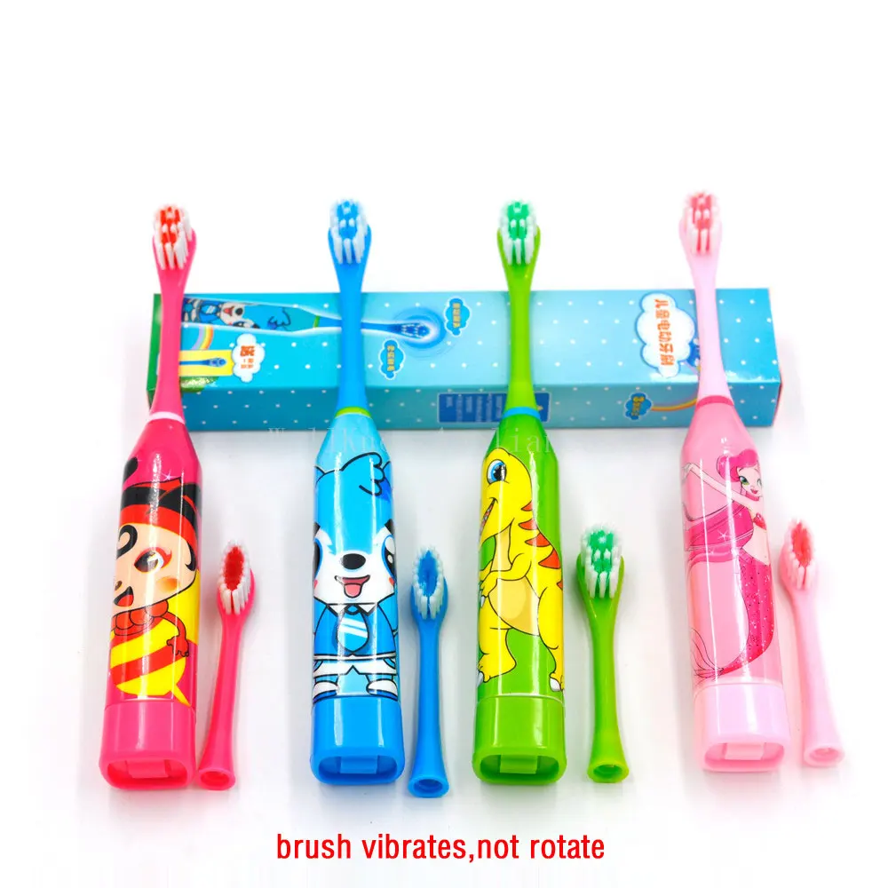 

Hot Double-sided Children Electric Toothbrush Cartoon Pattern Teeth Tooth Brush Heads For Kids with 2pcs Replacement Head