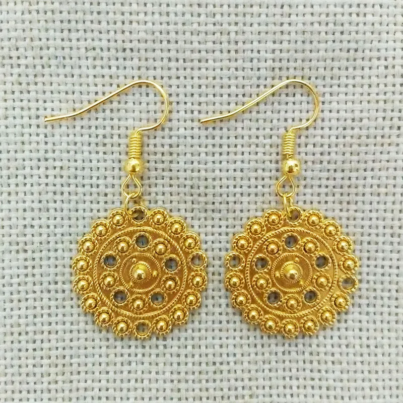 gold color french hooks drop earrings filigree vintage pendants charms