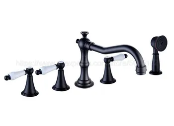 

Bathroom Bathtub Faucet Black Oil Rubbed Brass 5 Hole Bathroom Faucet Set Hot Cold Mixer Tap with Handheld Shower ztf054