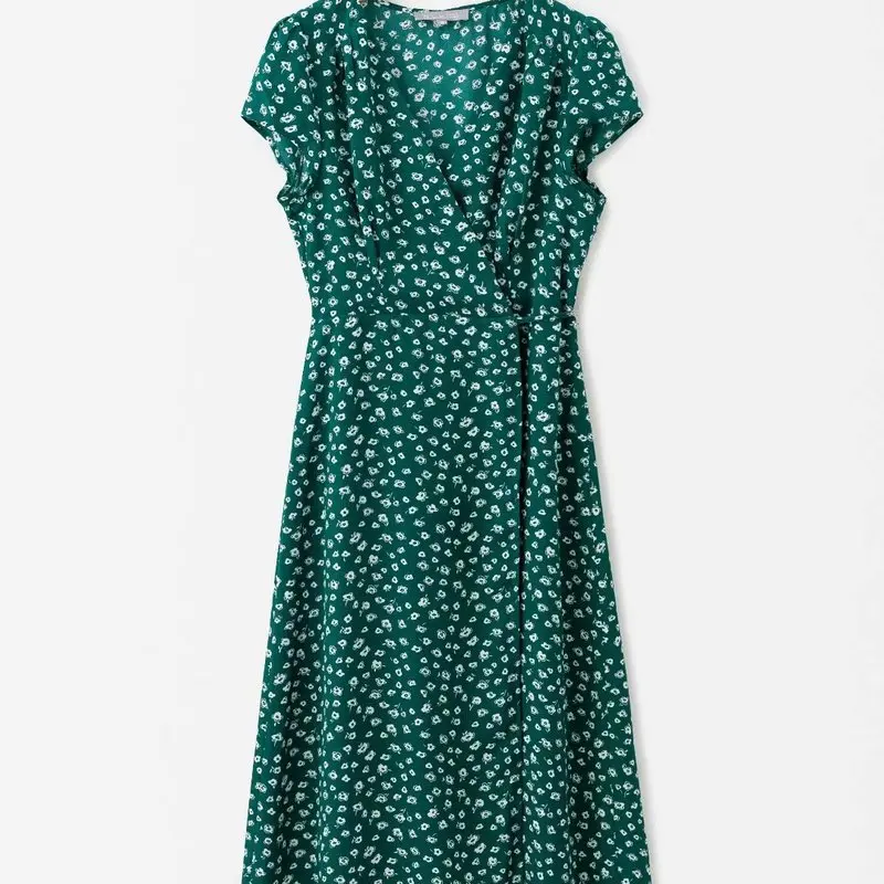 

Hot sale Vestidos Mujer Ylw60-h019 European And American Fashion V-collar Printed Open Cross Dresses