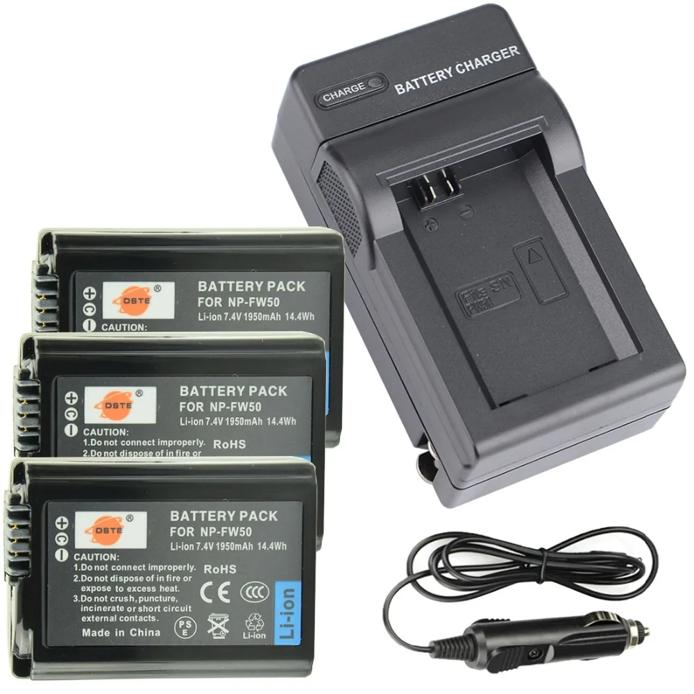 ФОТО DSTE 3pcs NP-FW50 Battery + Travel and Car Charger For Sony NEX-5 NEX-5A  NEX-5C NEX-5D NEX-5DB NEX-5HB Camera