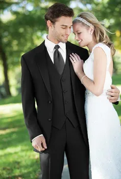 

New Arrival black wedding suits for men frim fit notched lapel groomsmen suits tuxedos two buttons mens 3 piece wedding suits