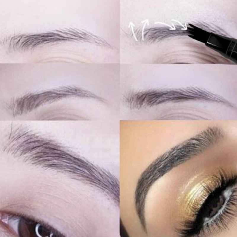 Четыре головки карандаш для бровей Eye Brow ручка для татуажа долговечный водонепроницаемый и от потения-proof жидкая подводка для бровей Карандаш Макияж TSLM1