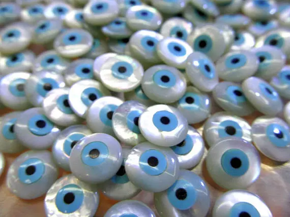 

25pcs 4 6 8 10 12mm High Quality Genuine MOP Shell mother of pearl Round Coin blue evil eyes White Assortment beads
