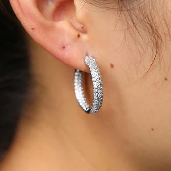 

2019 full cz bling bling elegant 25mm Big Hoop Earring Paved Luxury AAA Cubic Zirconia Fashion Women Round Loop CZ Earrings
