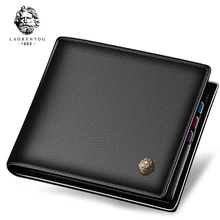 Laorentou Wallet Men 100% Genuine Leather Short Wallet Vintage Cow Leather Casual Men Wallet Purse Standard Holders Wallets