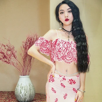 

New Belly Dance Costume Female Belly Practice Red Skirt Oriental Dance Costume For Women Professional Belly Dance 2PCS DQL1284