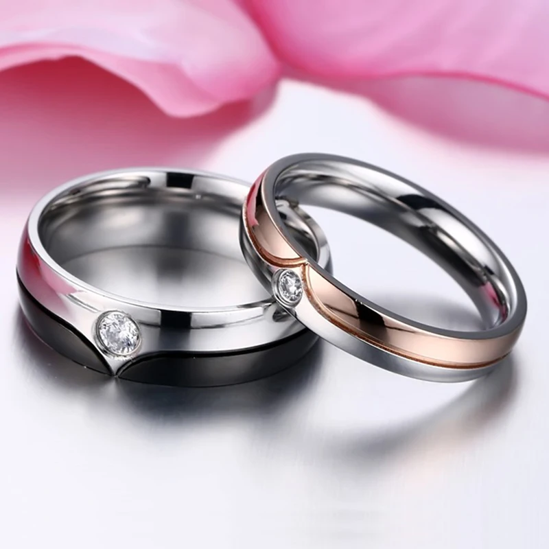 Couple Ring Quality Stainless Steel Ring with Gun Black/ Rose Gold Color for Men and Women Wedding Band Love Ring