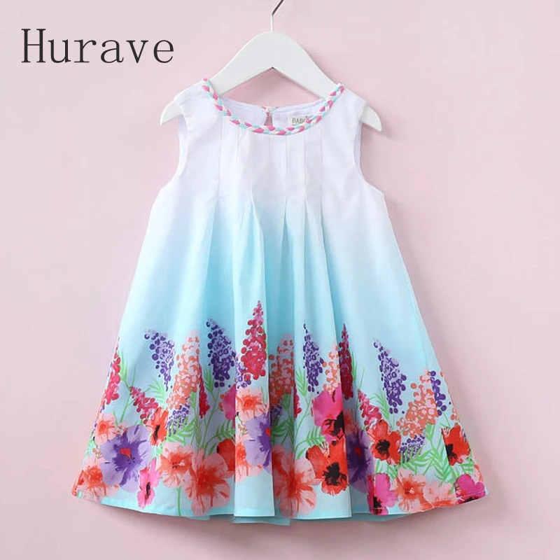 

Hurave 2018 Casual Style Summer Children Dress For Kids Floral Print Dress Girls Sleeveless Princess Vestidos Robe Fille
