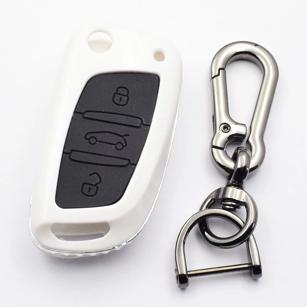 ATOBABI складной чехол для ключей автомобиля сумка для ключей аксессуары для peugeot 306 407 408 607 для Citroen C4 C2 3 кнопки дистанционного корпуса Крышка - Название цвета: Белый